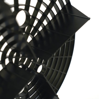 Close-up of a black fan blade on a white background