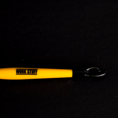 Yellow tool with 'Work Stuff' branding on a black background